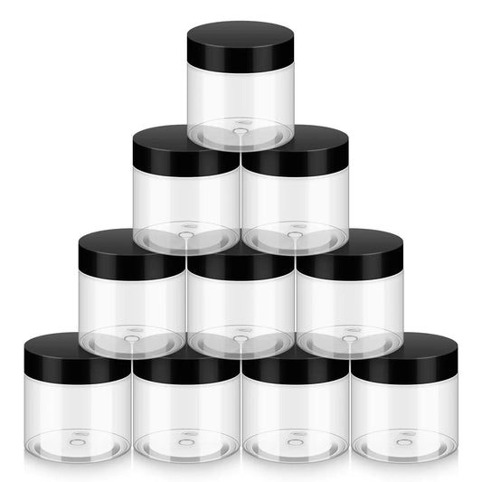 Household 2oz Plastic Jars with Lids 10 Pack BPA Free Reusable Refillable Transparent Cosmetic Containers for Bath Salts Cosmetics Powders Beauty Product and Small Accessories