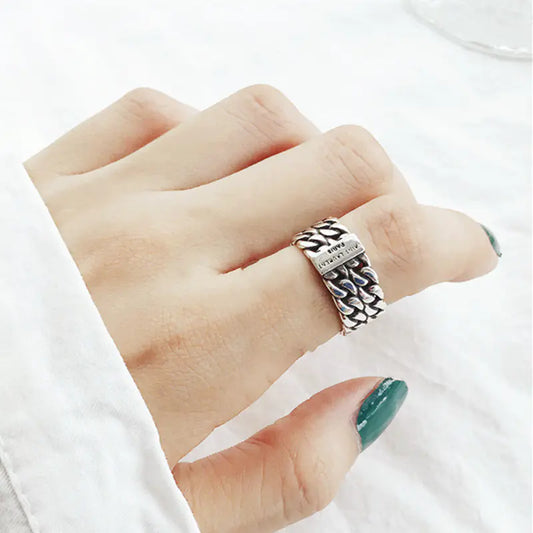 Vintage Wide Face Ring with English Letters