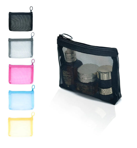 patu Zipper Mesh Bags Beauty Makeup Cosmetic Accessories Organizer Travel Toiletry Kit Set Storage Pouch S Widened (5 pcs)